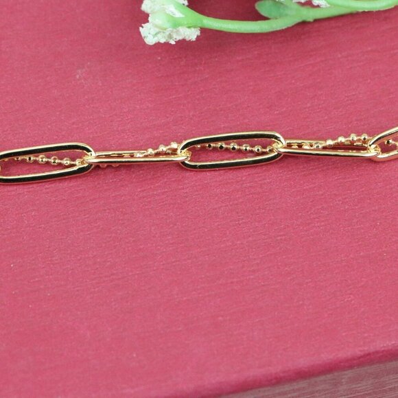 "Trendy Rose Gold Paperclip Chain Bracelet with Bead Detailing, XPBL0837 - Picture 11 of 12